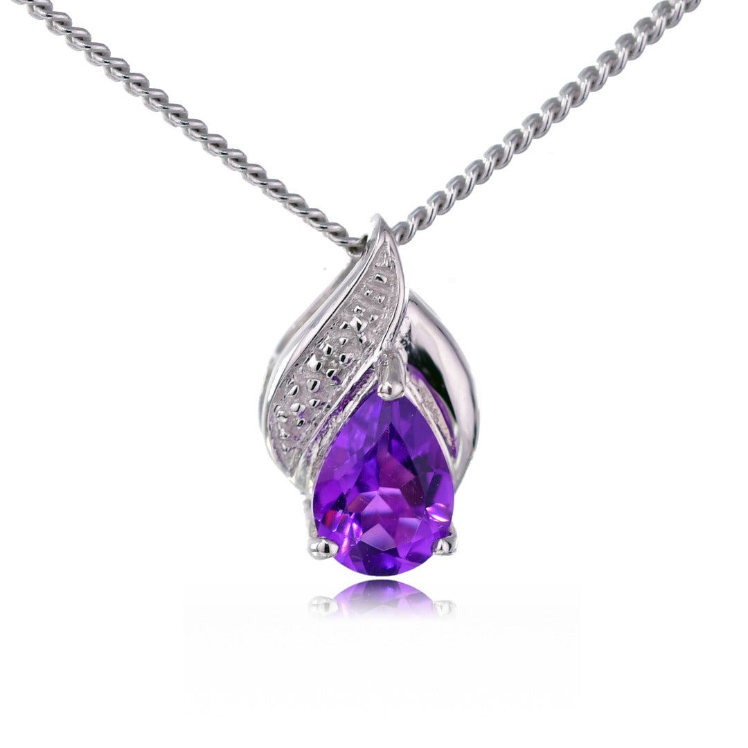 Sterling Silver Amethyst Pendant Natural Purple 0.65ct Real Diamond 18'' Chain