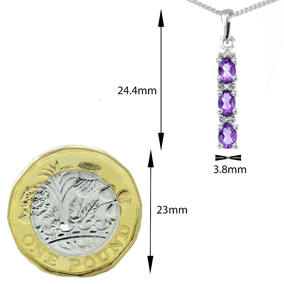 Amethyst and Diamond Drop Pendant Sterling Silver