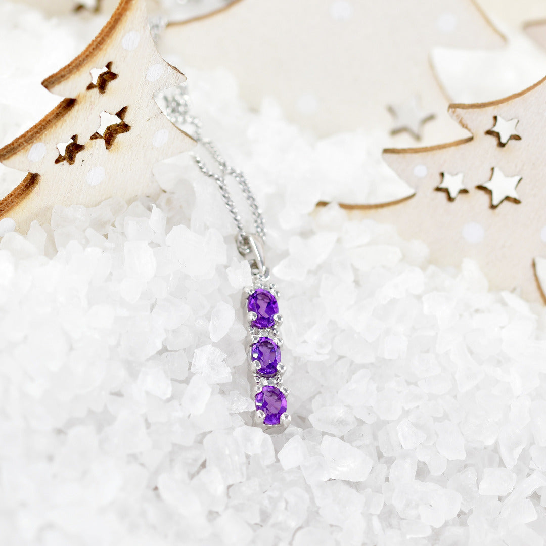 Amethyst and Diamond Drop Pendant Sterling Silver