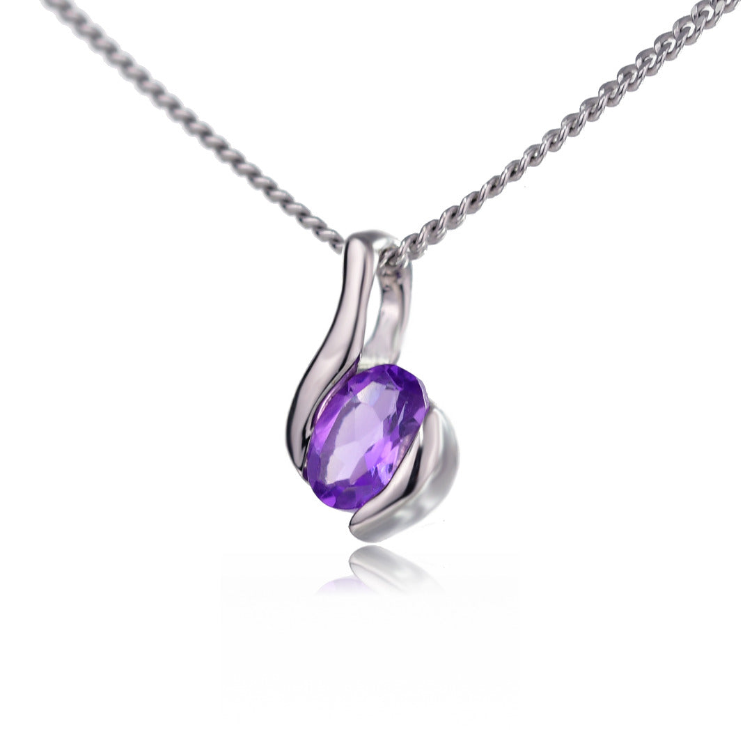 Amethyst Necklace 0.45ct Sterling Silver Purple Pendant 18'' February Birthstone