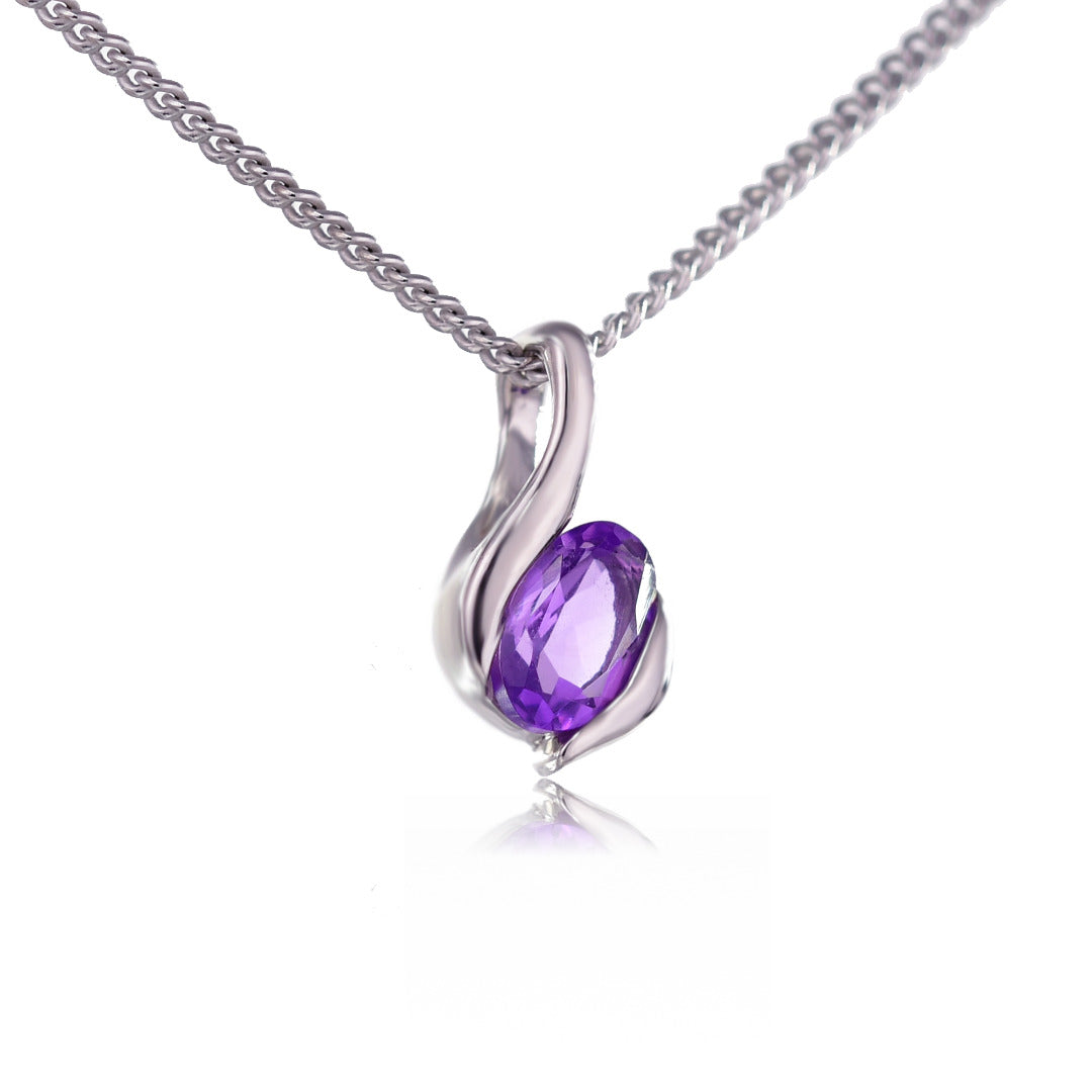 Amethyst Necklace 0.45ct Sterling Silver Purple Pendant 18'' February Birthstone