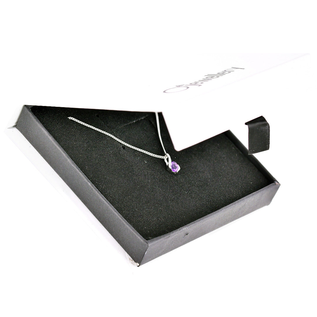 Amethyst Necklace 0.45ct Sterling Silver Purple Pendant 18'' February Birthstone