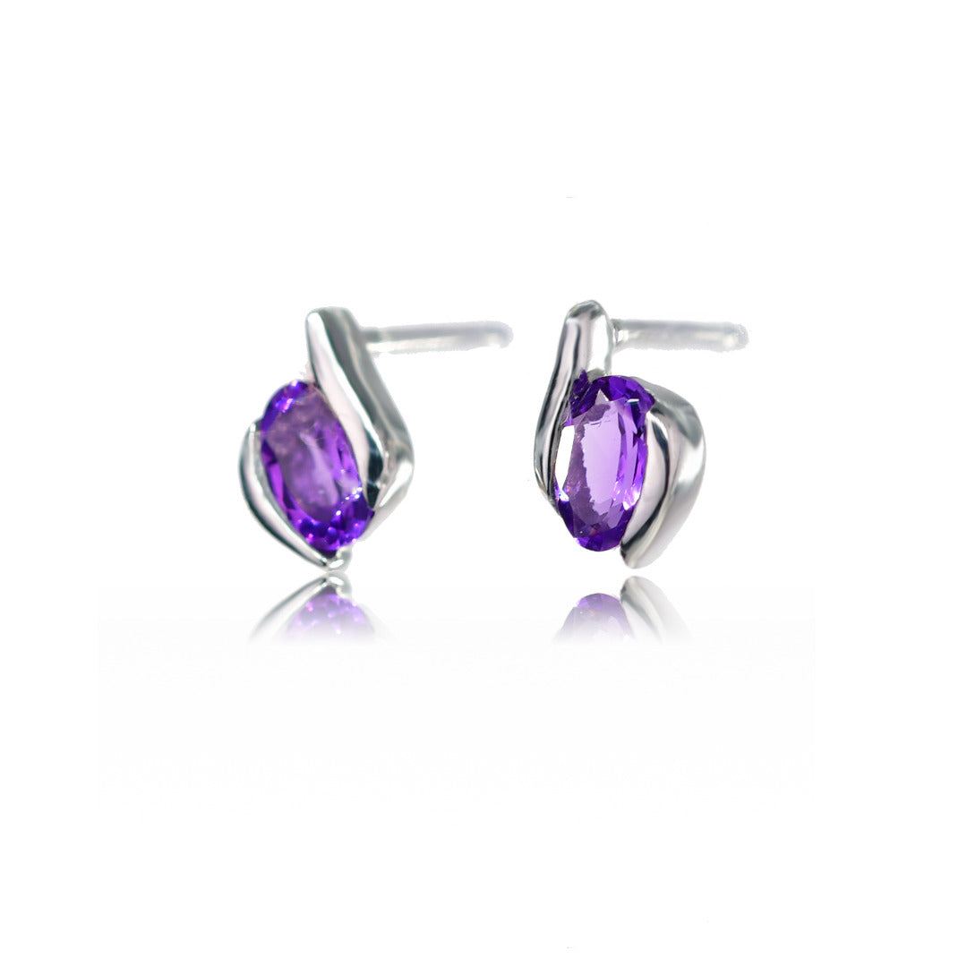 Amethyst Stud Earrings Contemporary Sterling Silver