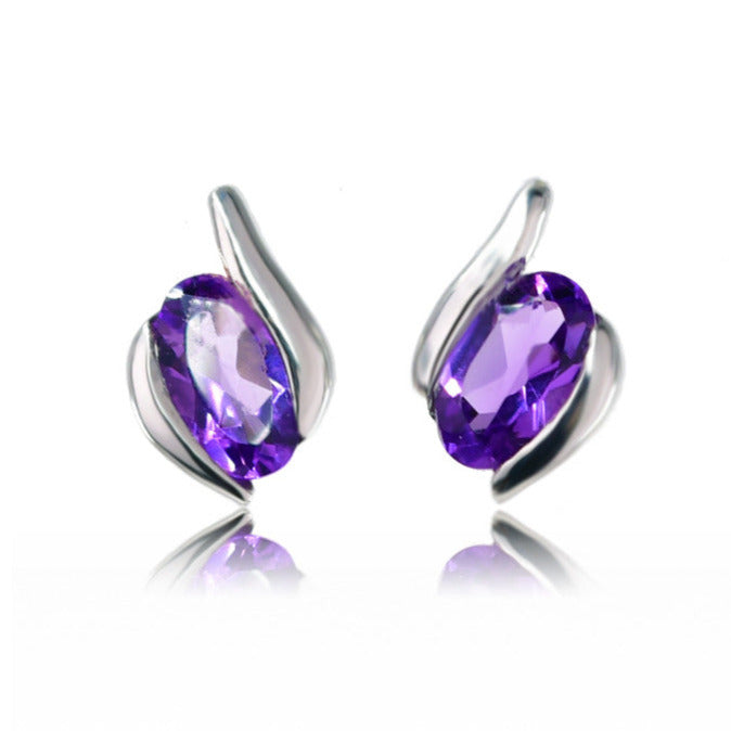 Amethyst Stud Earrings Contemporary Sterling Silver