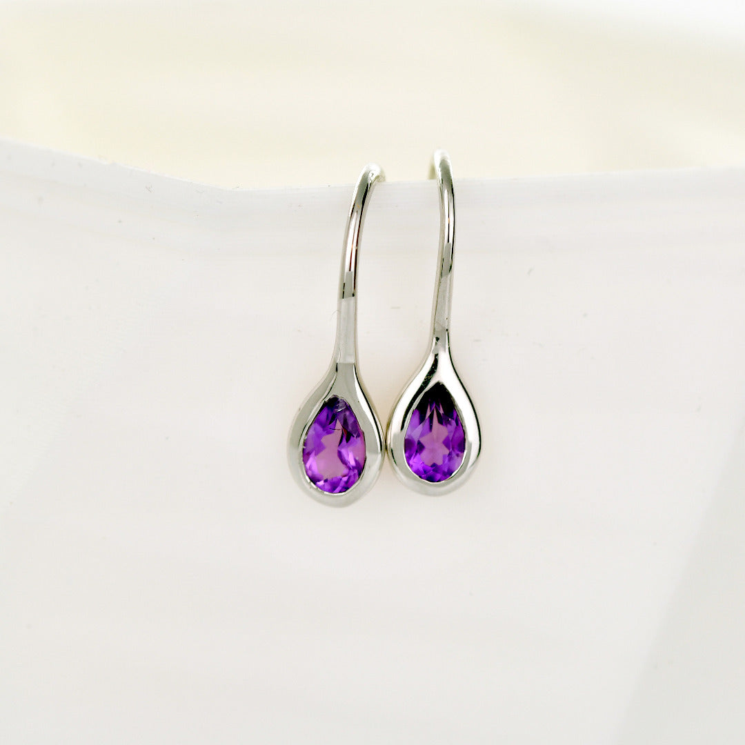 Amethyst Drop Earrings Sterling Silver