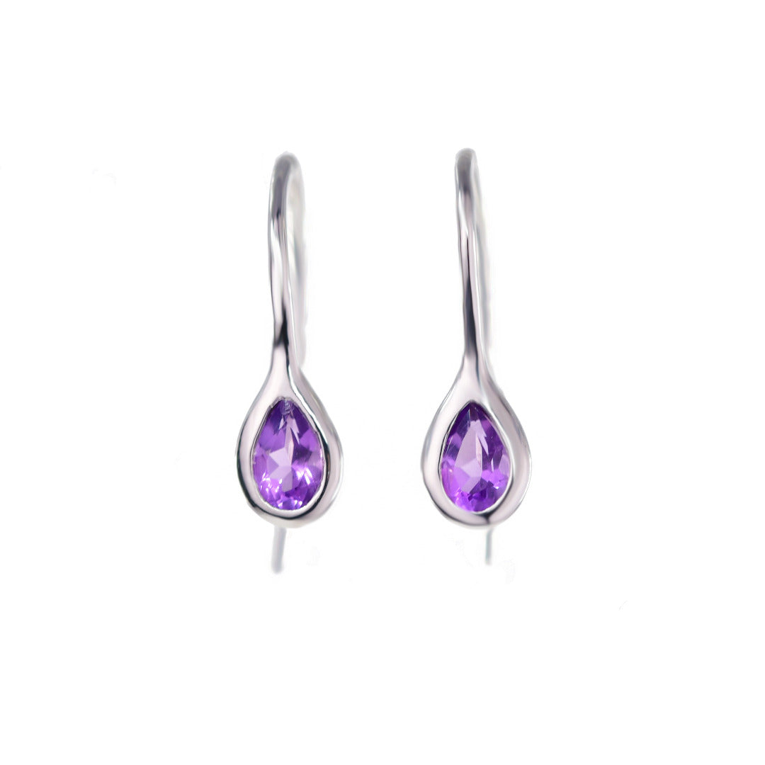 Amethyst Drop Earrings Sterling Silver