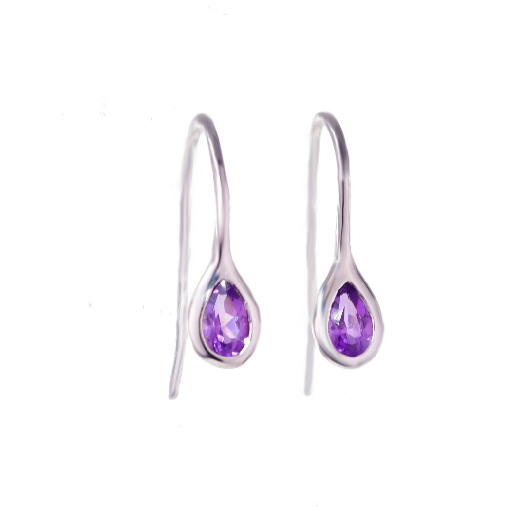 Amethyst Drop Earrings Sterling Silver