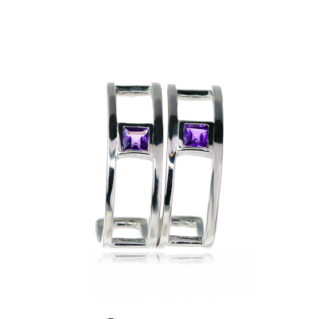 Amethyst Hoop Look Earrings Sterling Silver