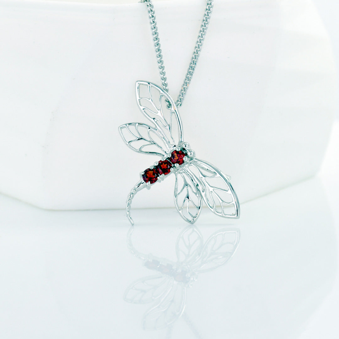 Garnet Neckalce Dragonfly Pendant