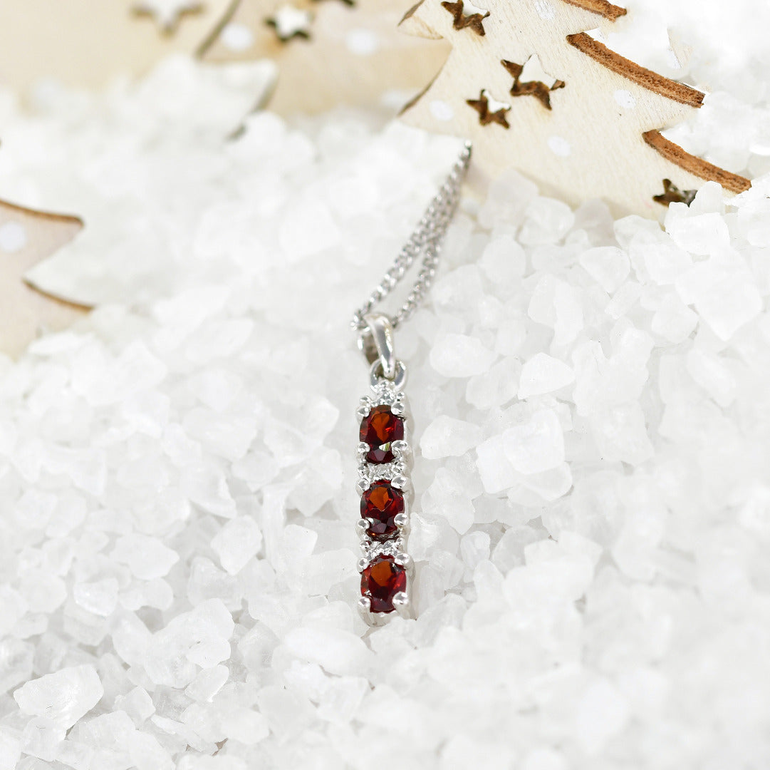 Garnet Diamond Neckalce Sterling Silver