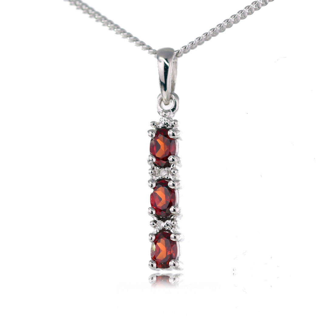 Garnet Diamond Neckalce Sterling Silver