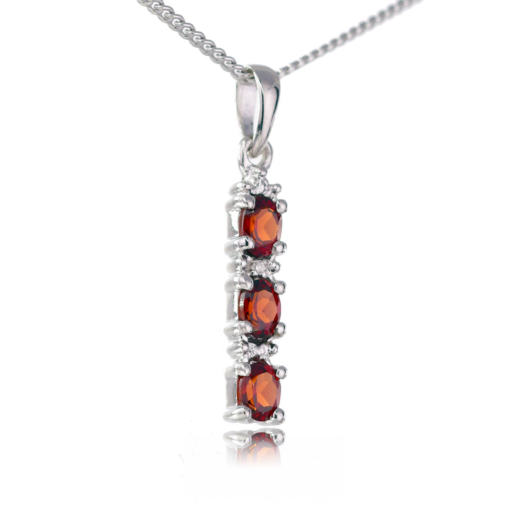 Garnet Diamond Neckalce Sterling Silver