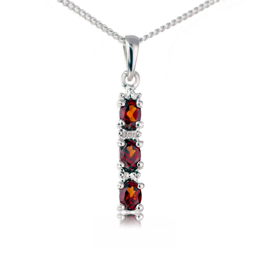 Garnet Diamond Neckalce Sterling Silver