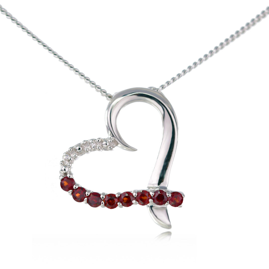 Garnet Heart Diamond Pendant Sterling Silver