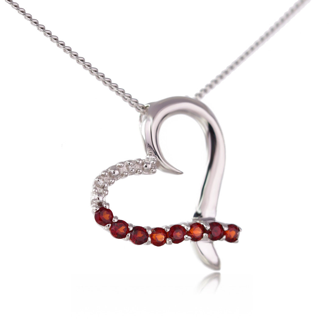 Garnet Heart Diamond Pendant Sterling Silver