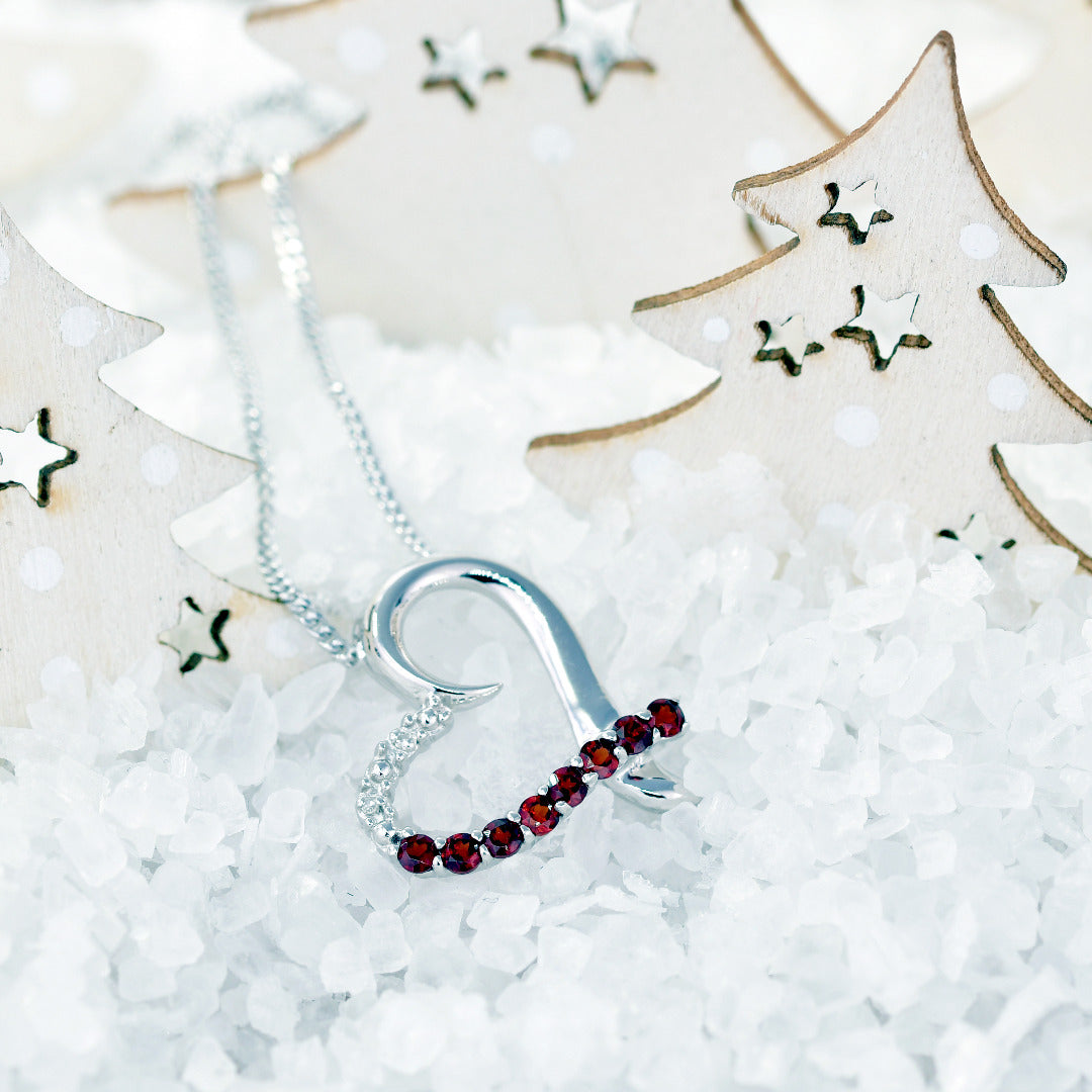 Garnet Heart Diamond Pendant Sterling Silver