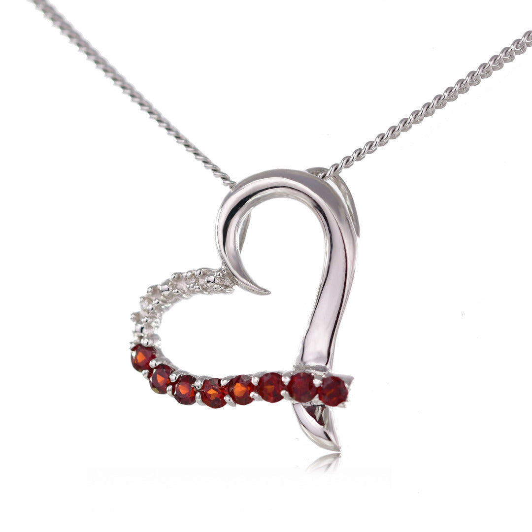 Garnet Heart Diamond Pendant Sterling Silver