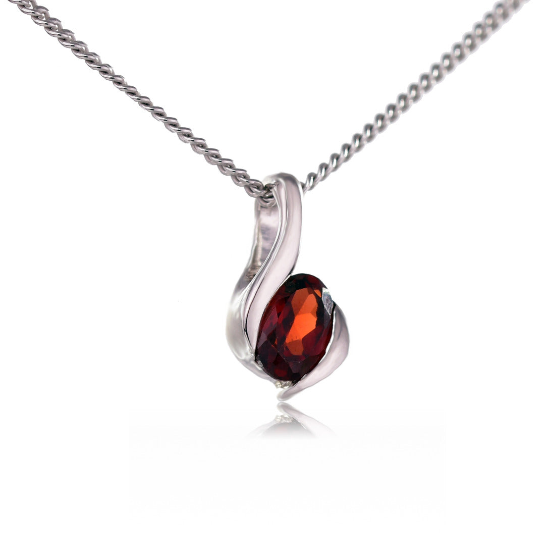 Garnet Necklace 0.55ct Sterling Silver Red Pendant 18'' January Birthstone