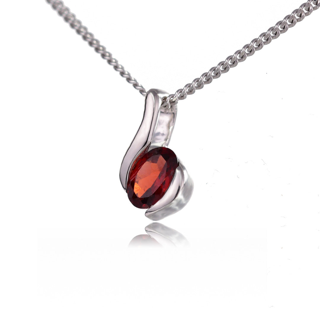 Garnet Necklace 0.55ct Sterling Silver Red Pendant 18'' January Birthstone