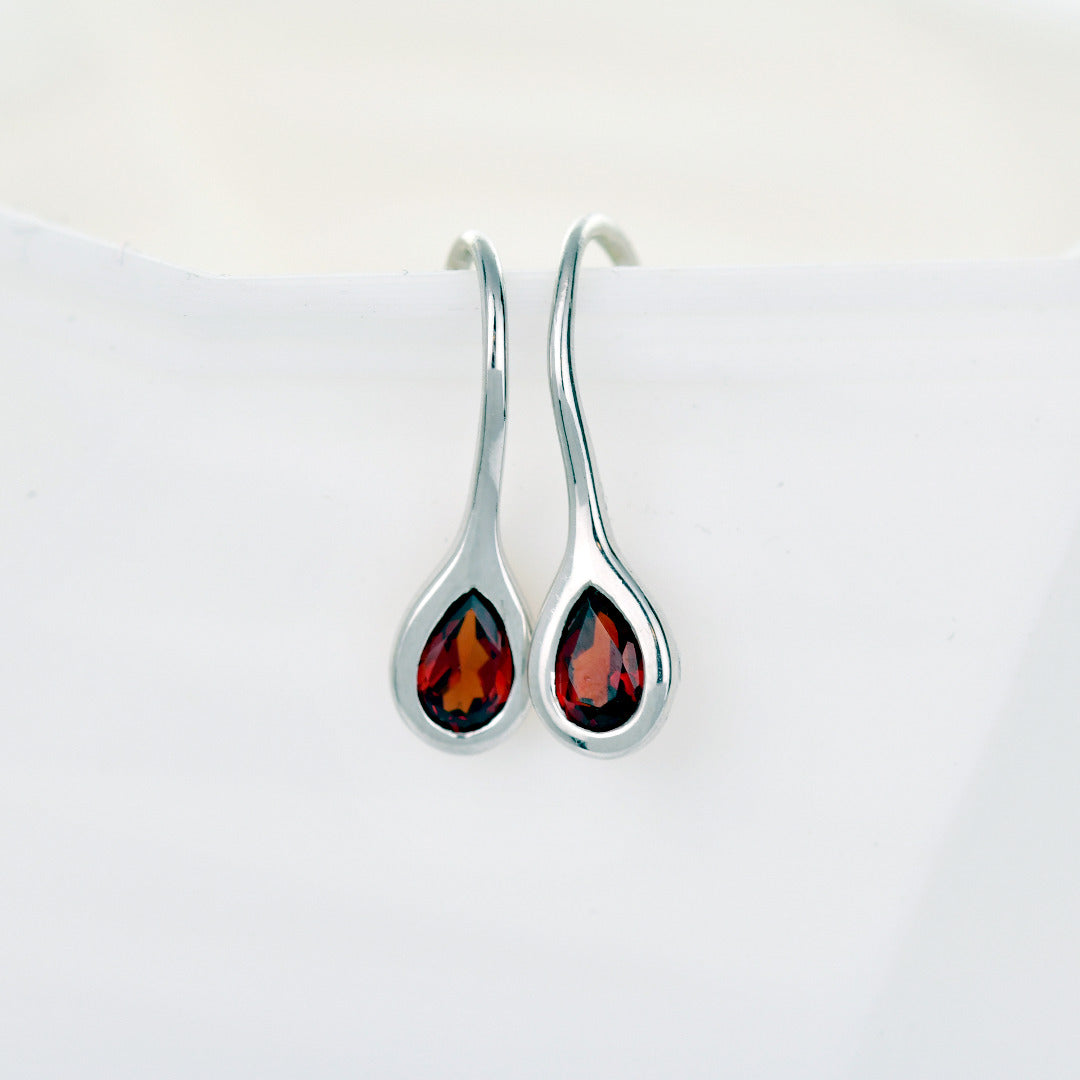 Garnet Dangle Earrings Sterling Silver