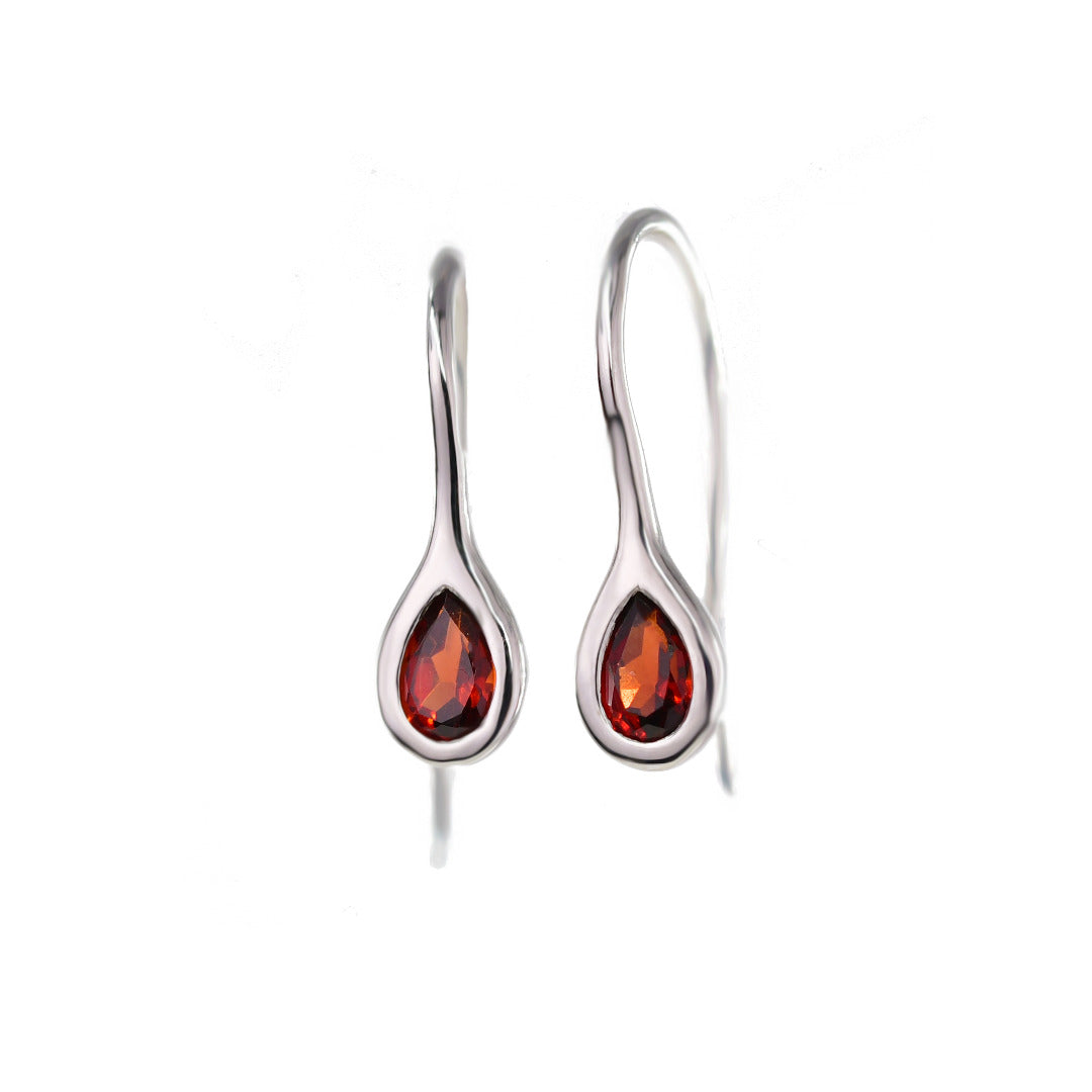 Garnet Dangle Earrings Sterling Silver