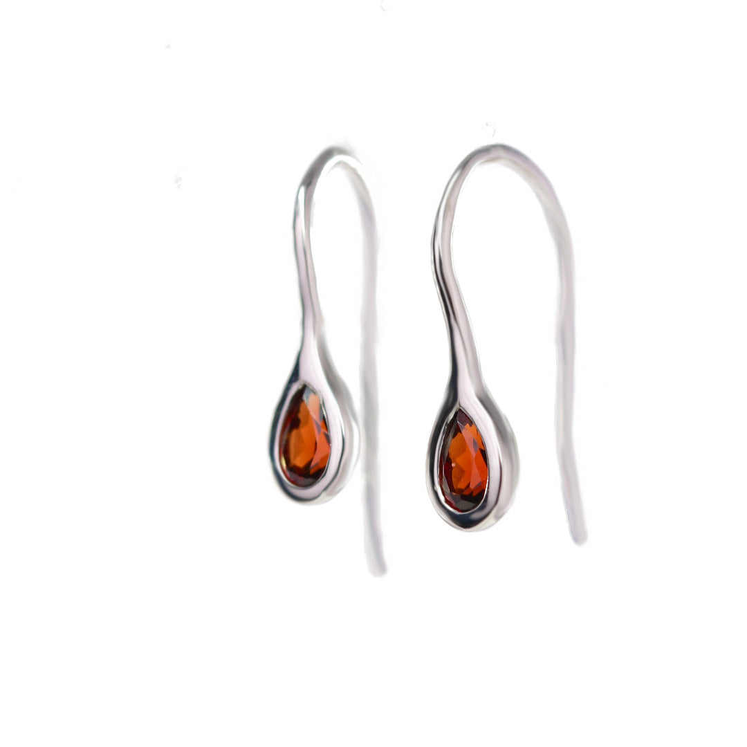 Garnet Dangle Earrings Sterling Silver