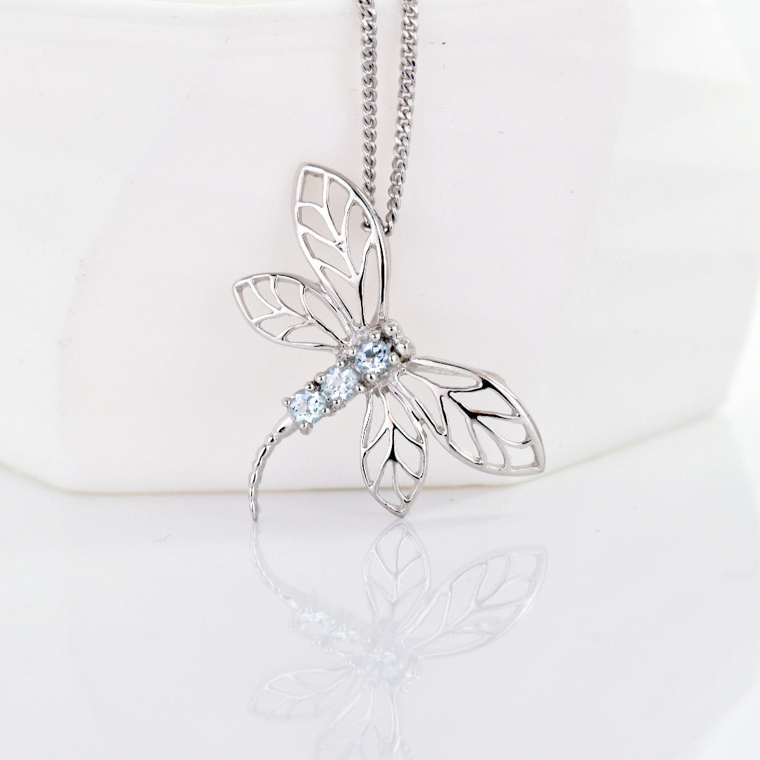 Sterling Silver Pendant Blue Topaz Dragon Fly