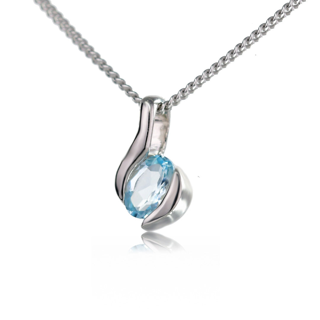 Topaz Necklace Earring Set 1.11ct Sterling Silver Blue Pendant 18'' December Birthstone