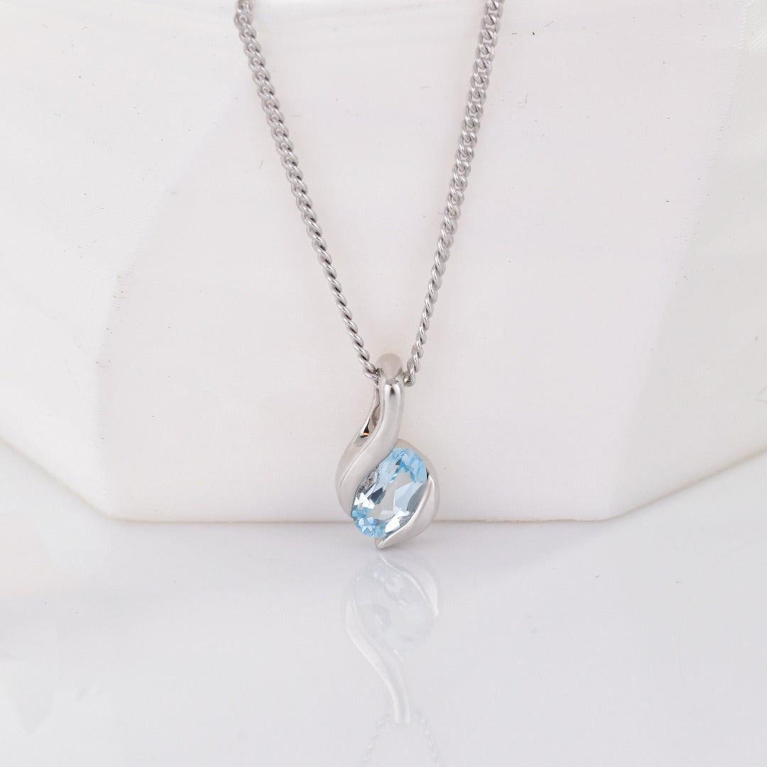 Topaz Necklace 0.57ct Sterling Silver Blue Pendant 18'' December Birthstone