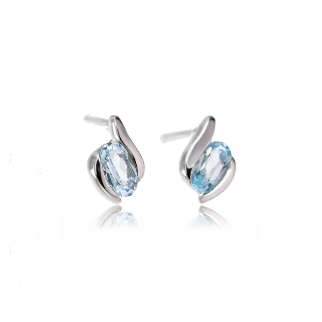 Sterling Silver Earrings Stud Topaz Blue 0.54ct Oval Contemporary