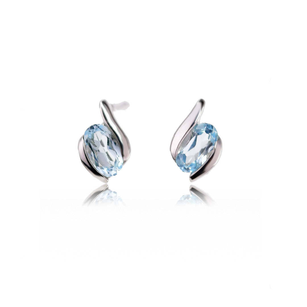 Sterling Silver Earrings Stud Topaz Blue 0.54ct Oval Contemporary