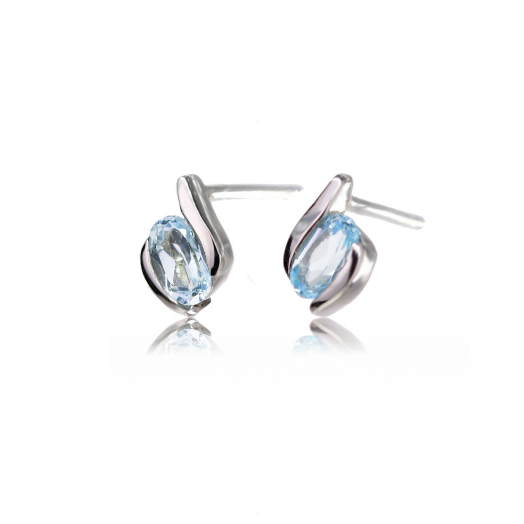 Sterling Silver Earrings Stud Topaz Blue 0.54ct Oval Contemporary