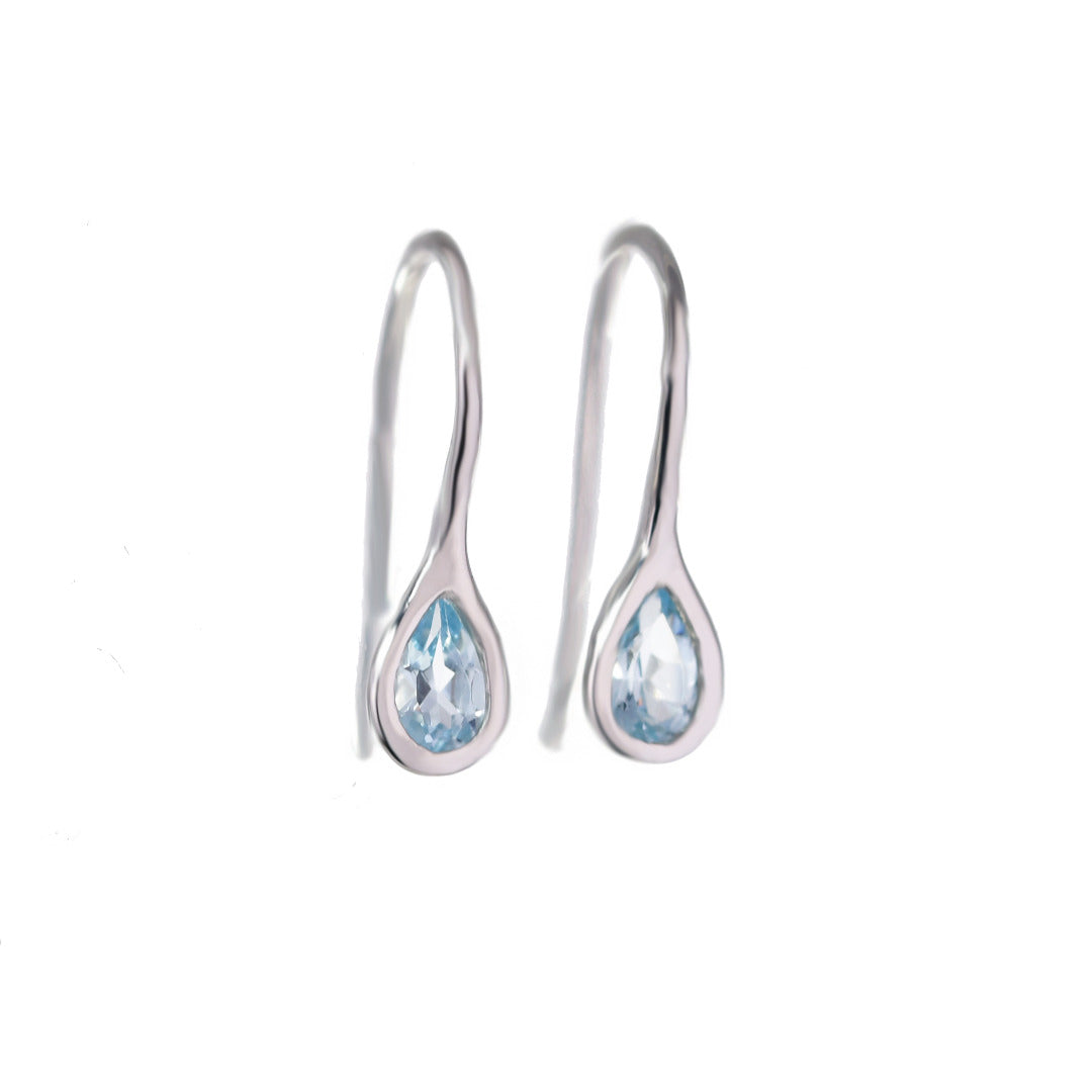 Silver Topaz Earrings 0.5ct Dangle Blue Pear Birthstone December