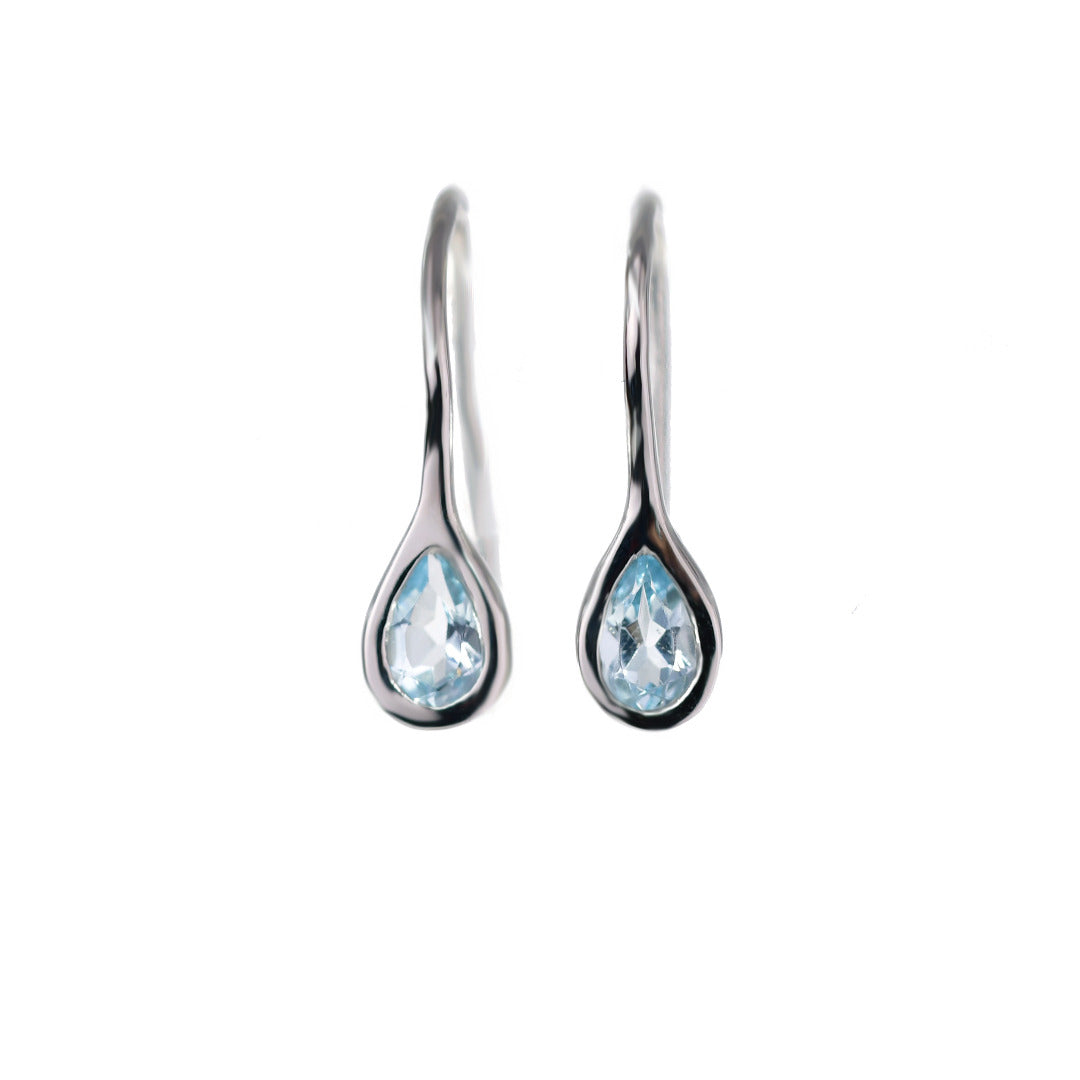 Silver Topaz Earrings 0.5ct Dangle Blue Pear Birthstone December