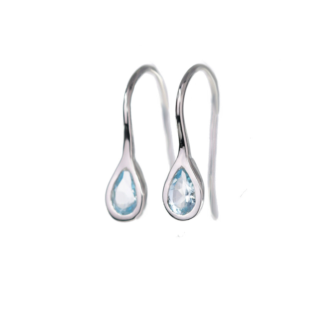 Silver Topaz Earrings 0.5ct Dangle Blue Pear Birthstone December