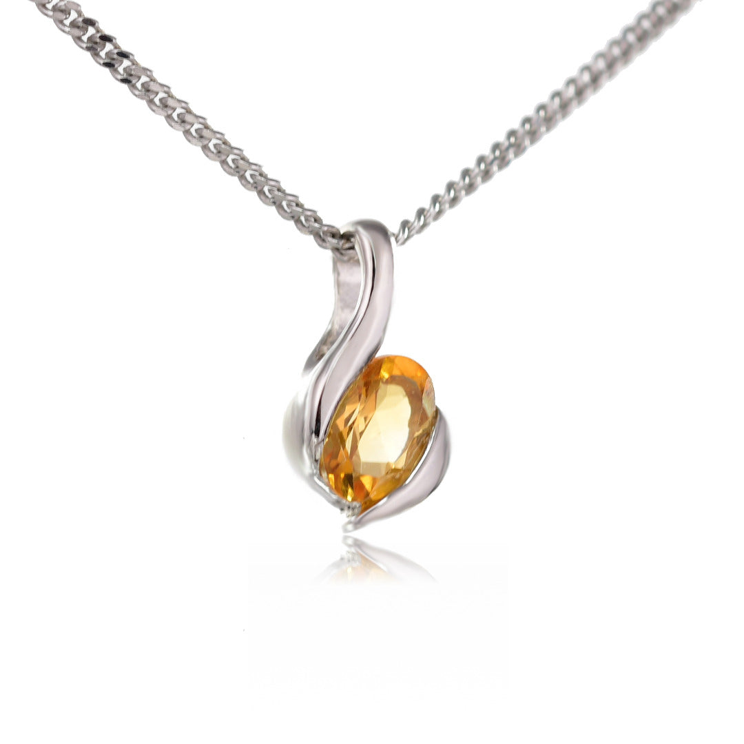 Citrine Necklace Earring Set 0.91ct Silver Stud Yellow Pendant 18'' November Birthstone