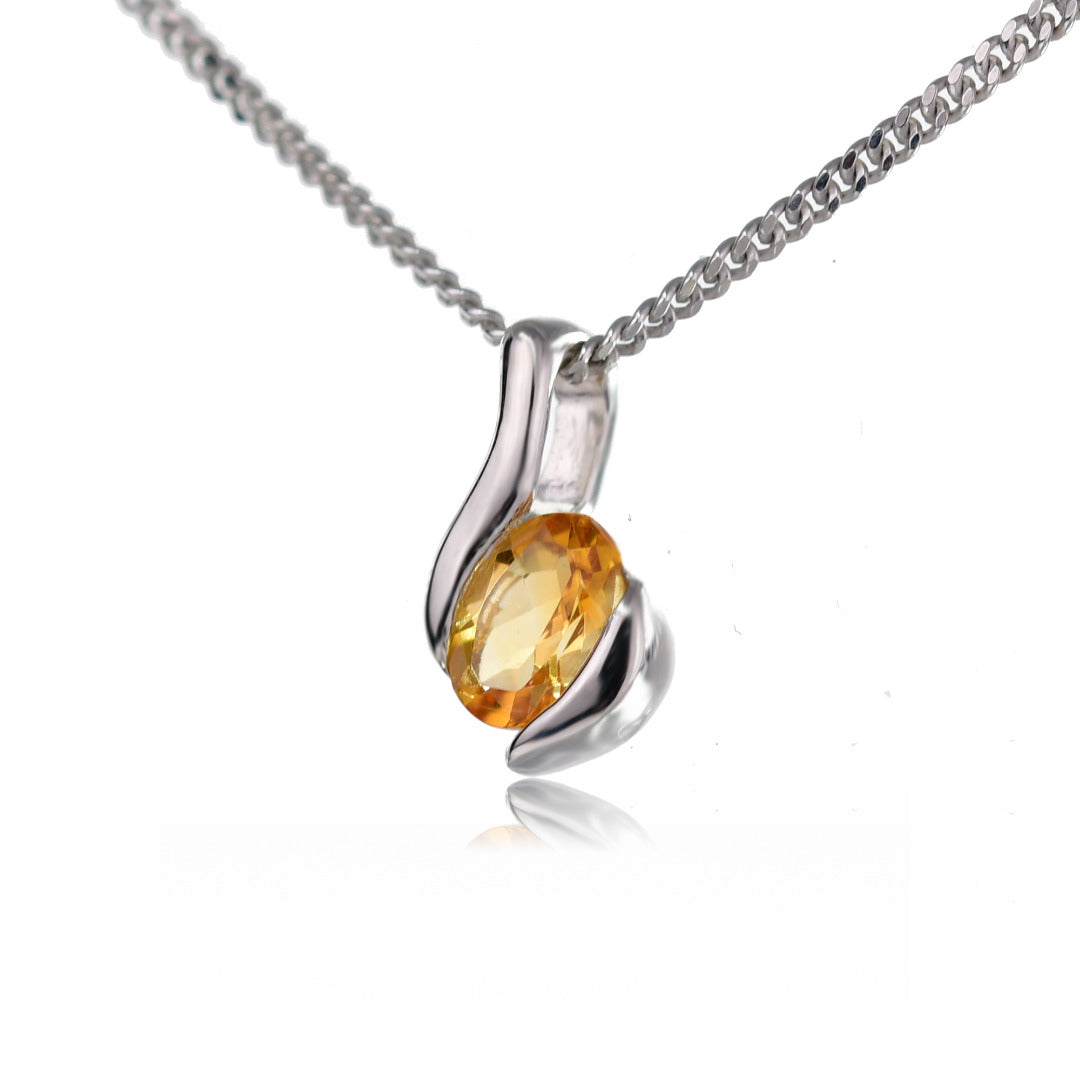 Citrine Necklace 0.45ct Sterling Silver Yellow Pendant 18'' November Birthstone