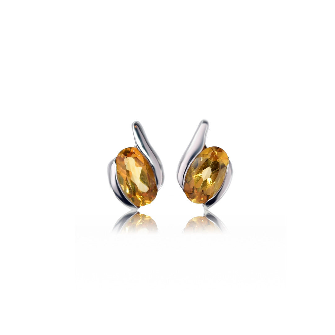 Sterling Silver Earrings Stud 0.46ct Citrine Oval Contemporary