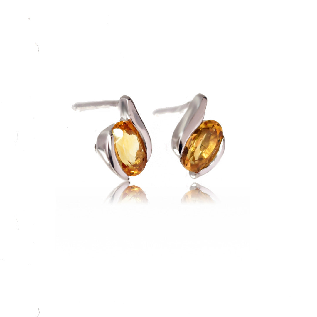 Sterling Silver Earrings Stud 0.46ct Citrine Oval Contemporary