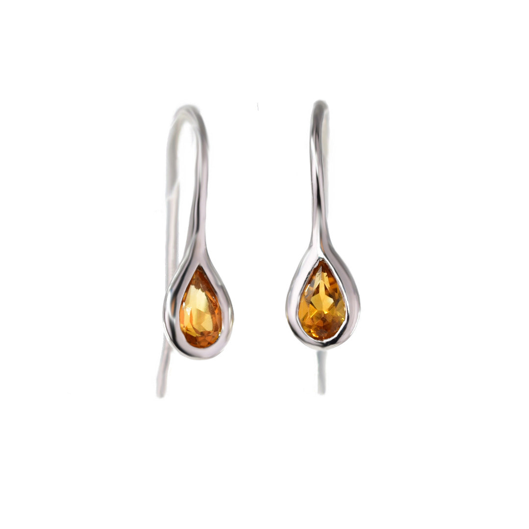 Silver Citrine Earrings 0.4ct Dangle Pear November Birthstone