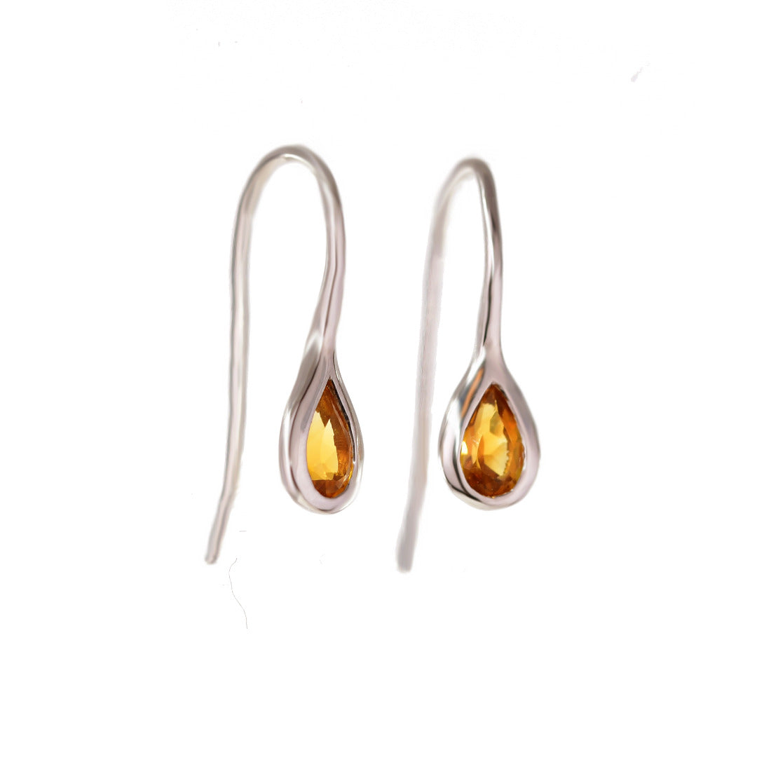 Silver Citrine Earrings 0.4ct Dangle Pear November Birthstone