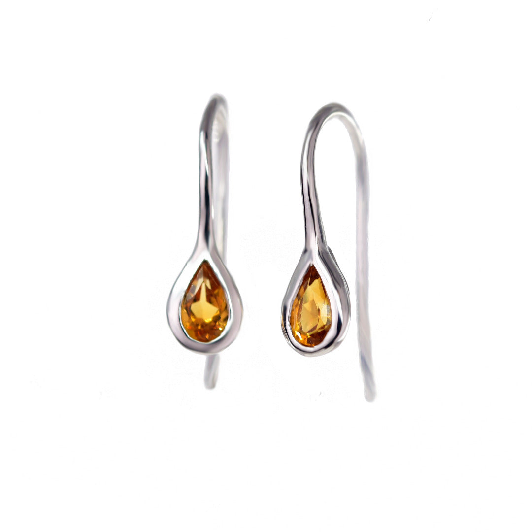 Silver Citrine Earrings 0.4ct Dangle Pear November Birthstone