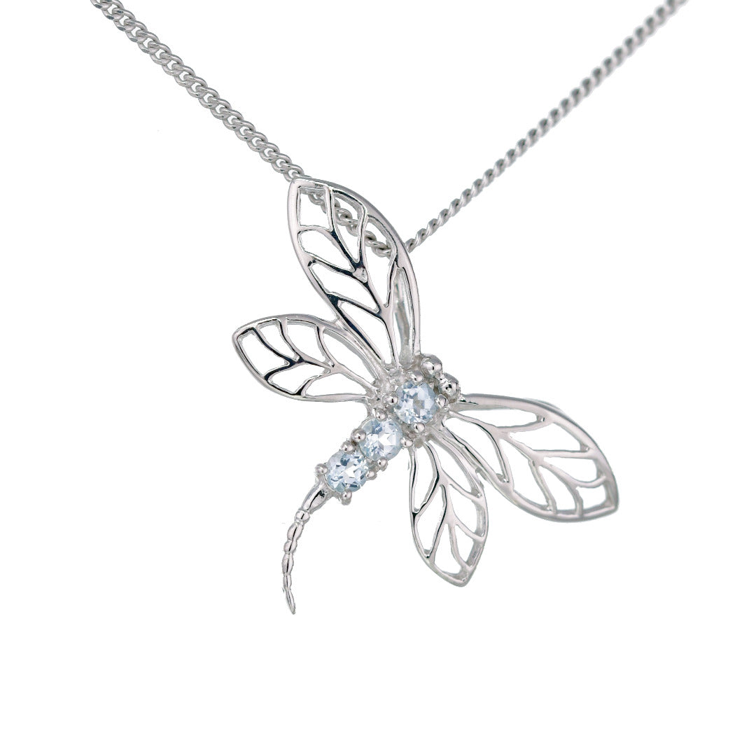 Sterling Silver Pendant Blue Topaz Dragon Fly