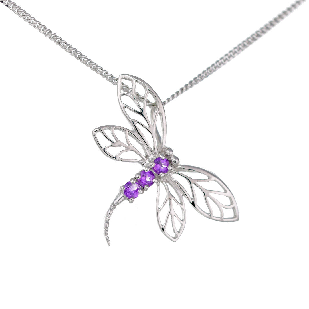 Amethyst Dragonfly Necklace Sterling Silver