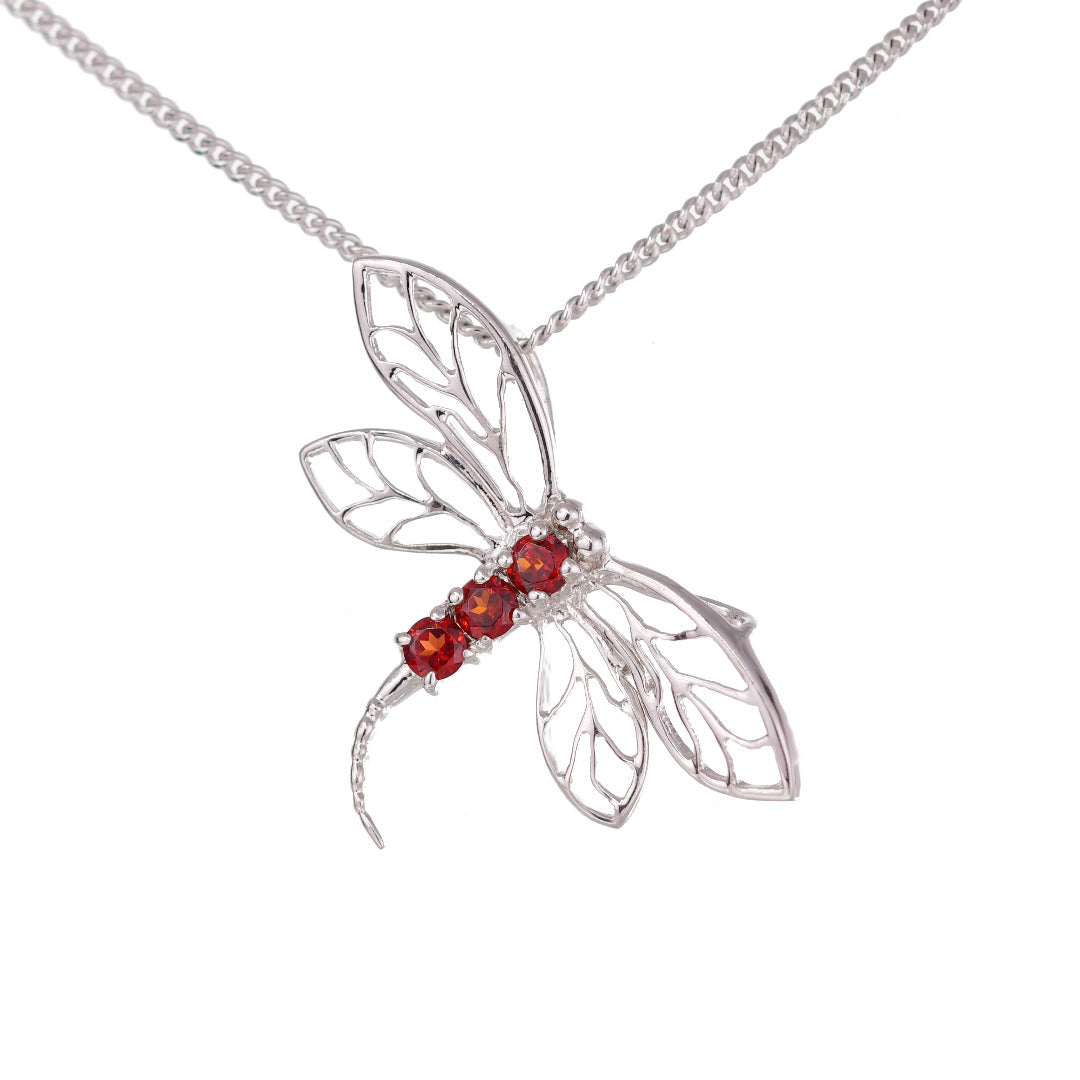 Garnet Neckalce Dragonfly Pendant