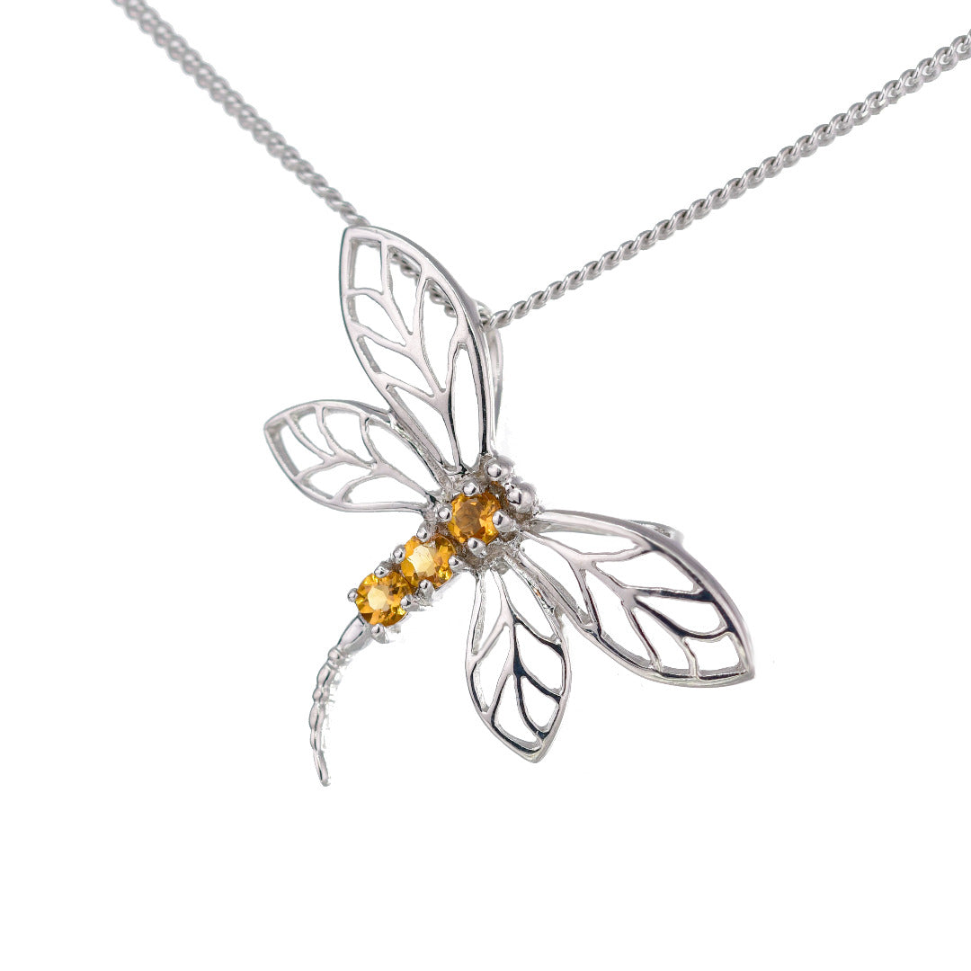 Citrine Necklace Dragonfly Pendant Sterling Silver 925 November Birthstone