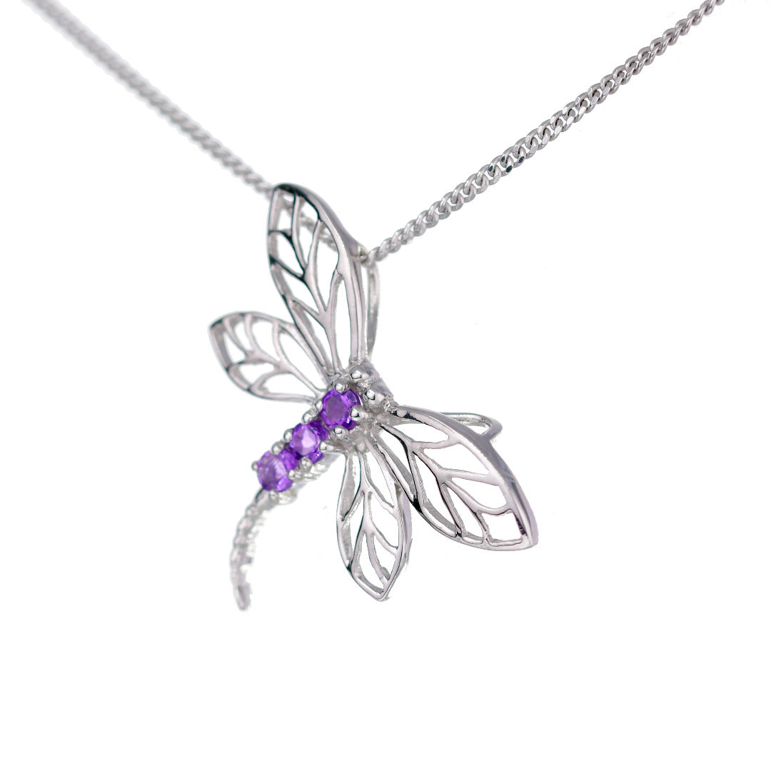 Amethyst Dragonfly Necklace Sterling Silver