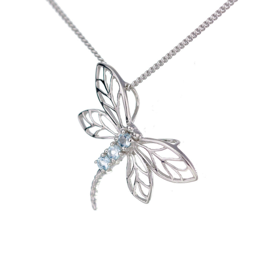 Sterling Silver Pendant Blue Topaz Dragon Fly