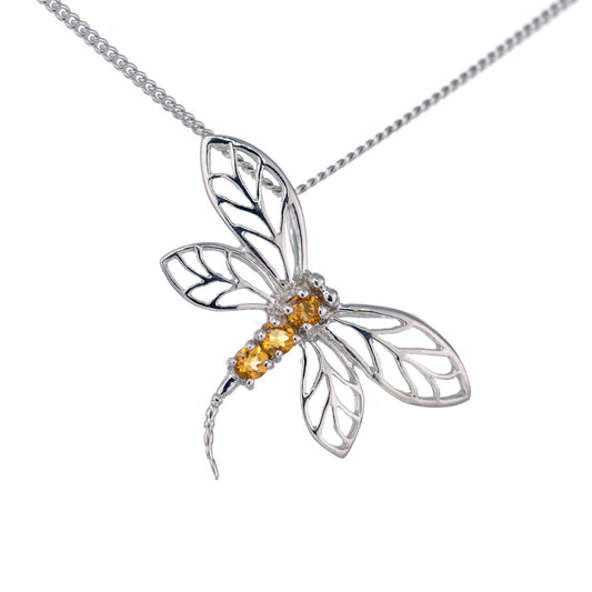 Citrine Necklace Dragonfly Pendant Sterling Silver 925 November Birthstone