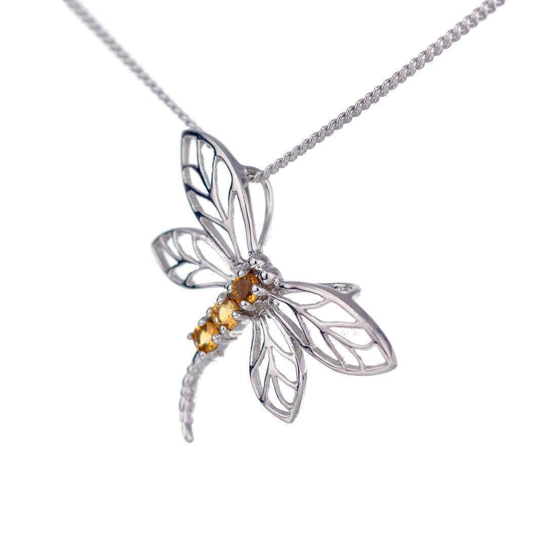 Citrine Necklace Dragonfly Pendant Sterling Silver 925 November Birthstone